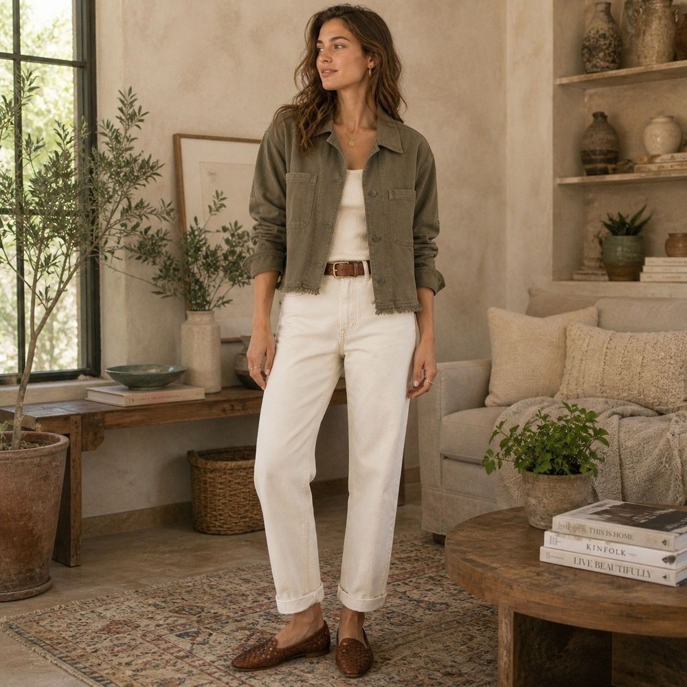 ANTHROPOLOGIE SANCTUARY Women's Jacket Denim LARGE Olive Green Cropped CJ0814AVD